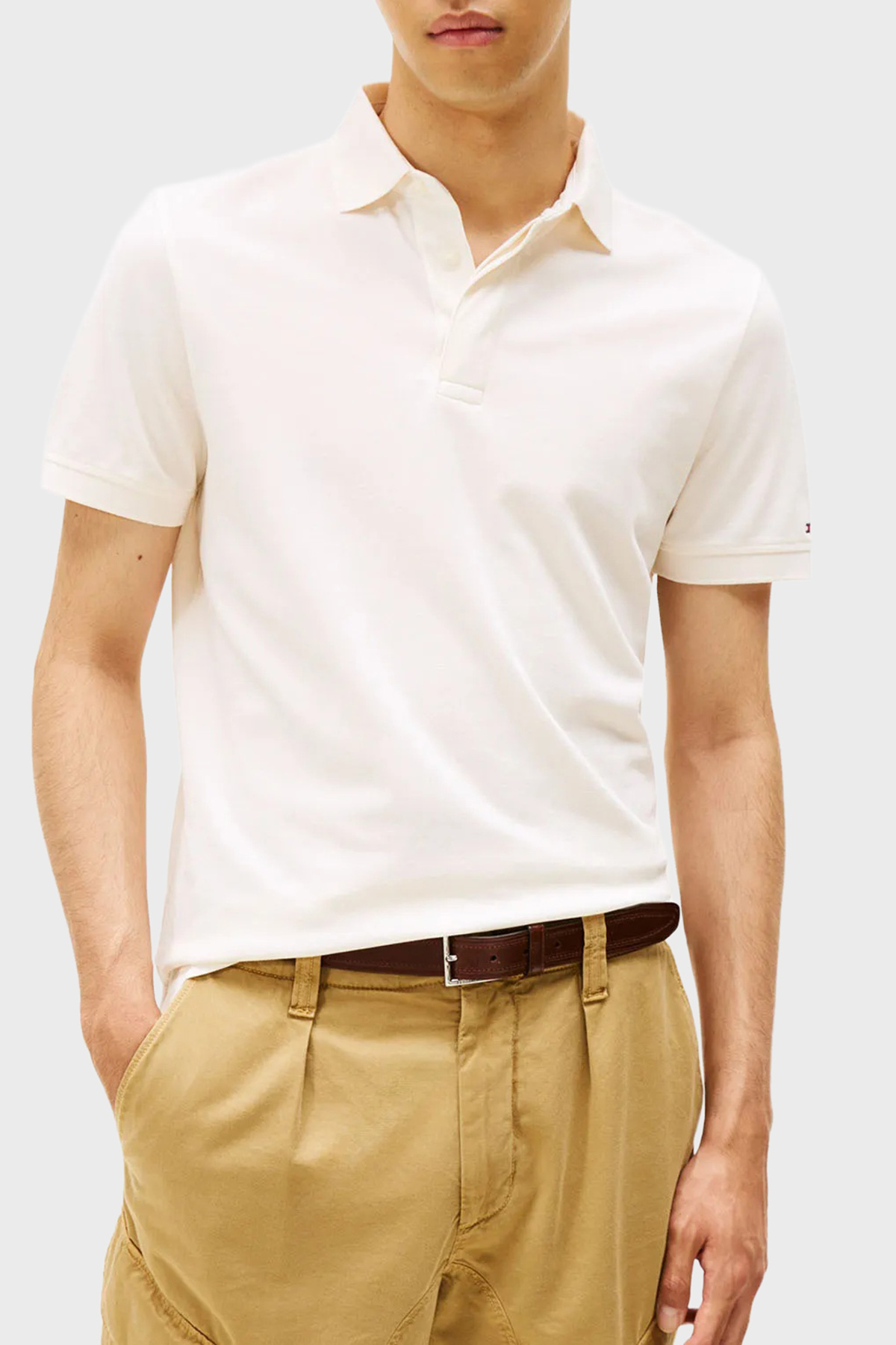 Tommy Hilfiger % 100 Pamuk Regular Fit Düğmeli Erkek Polo Yaka T Shirt MW0MW41513 Z00 AÇIK BEJ