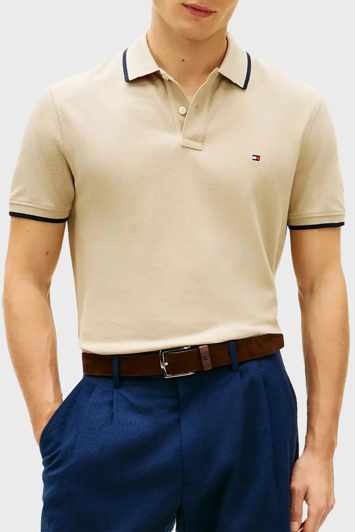 Tommy Hilfiger % 100 Pamuk Regular Fit Düğmeli Erkek Polo Yaka T Shirt MW0MW42748 RBT KUM