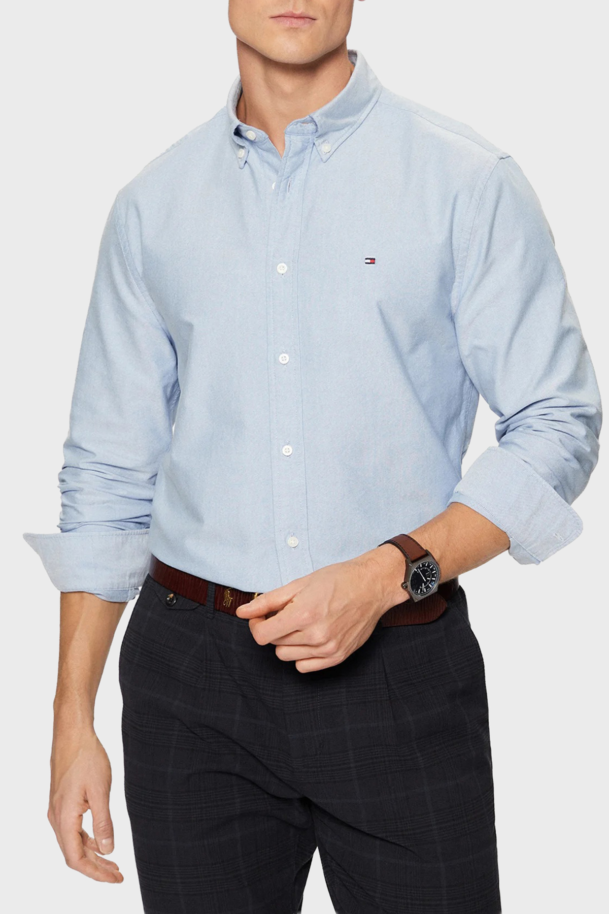 Tommy Hilfiger % 100 Pamuk Regular Fit Erkek Gömlek MW0MW35774 0GZ AÇIK MAVİ