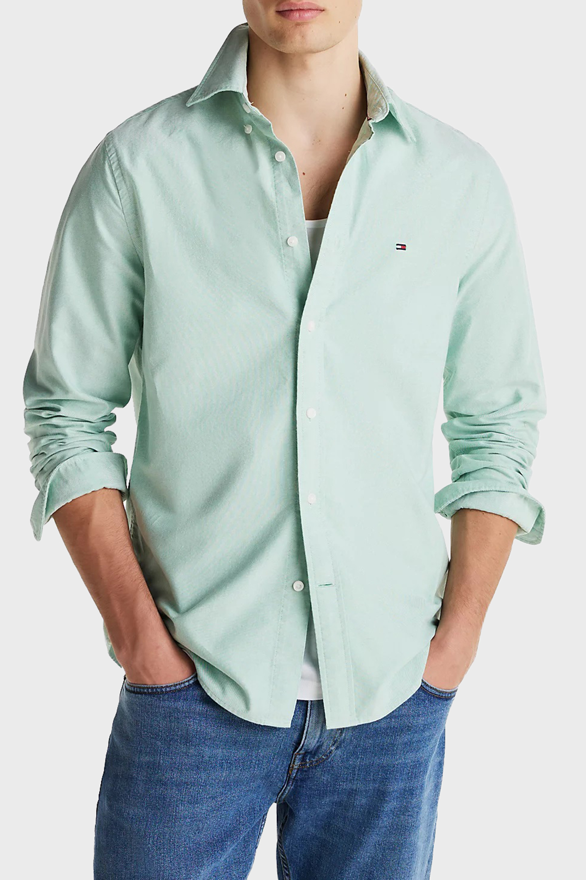 Tommy Hilfiger % 100 Pamuk Regular Fit Erkek Gömlek MW0MW35774 L4F YEŞİL