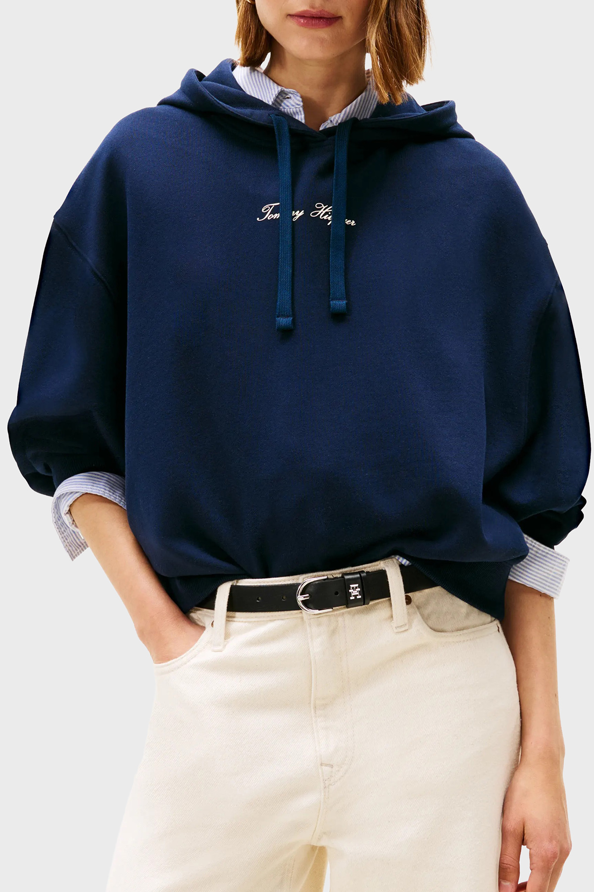 Tommy Hilfiger % 100 Pamuk Regular Fit Kapüşonlu Kadın Sweat WW0WW48270 C1G LACİVERT