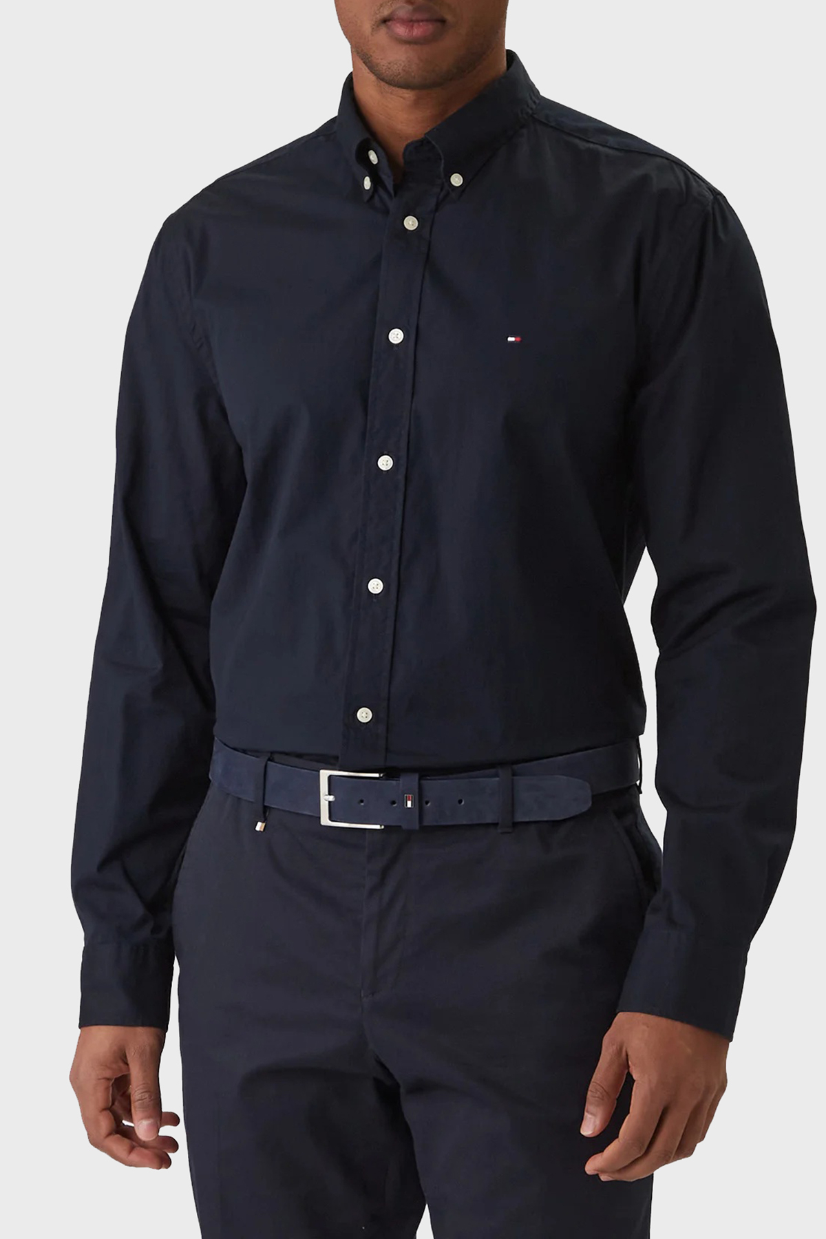 Tommy Hilfiger % 100 Pamuk Regular Fit Logolu Erkek Gömlek MW0MW39988 DW5 LACİVERT