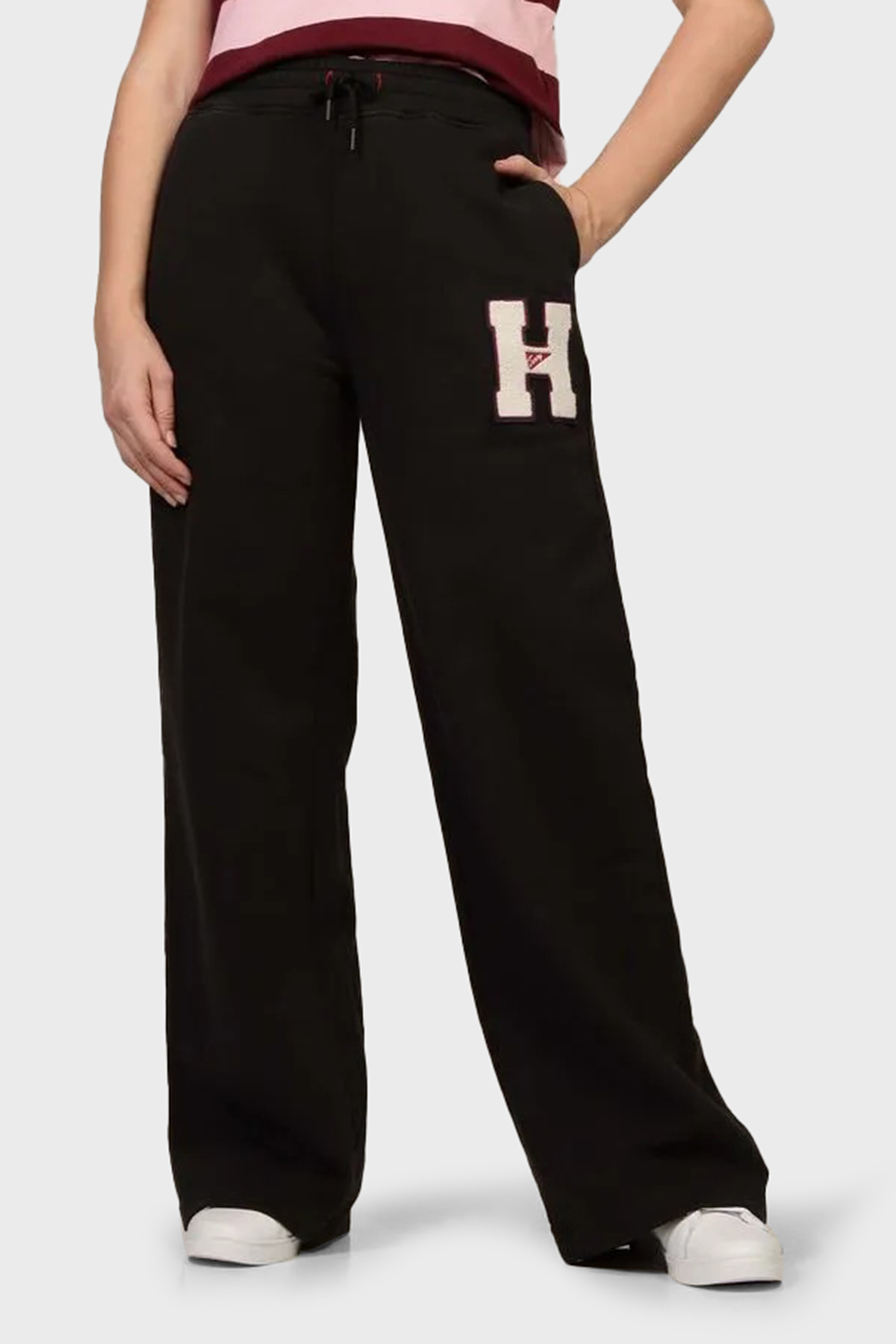 Tommy Hilfiger % 100 Pamuk Regular Fit Normal Bel Geniş Paça Jogger Kadın Pantolon DW0DW20558 BDS SİYAH