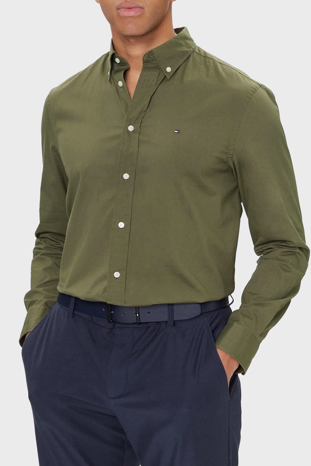 Tommy Hilfiger % 100 Pamuk Regular Fit Uzun Kollu Erkek Gömlek MW0MW37550 MSX YEŞİL