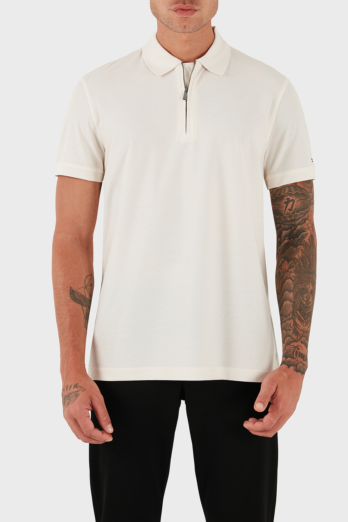 Tommy Hilfiger % 100 Pamuk Regular Fit Yarım Fermuarlı Erkek Polo Yaka T Shirt MW0MW39769 Z00 AÇIK BEJ
