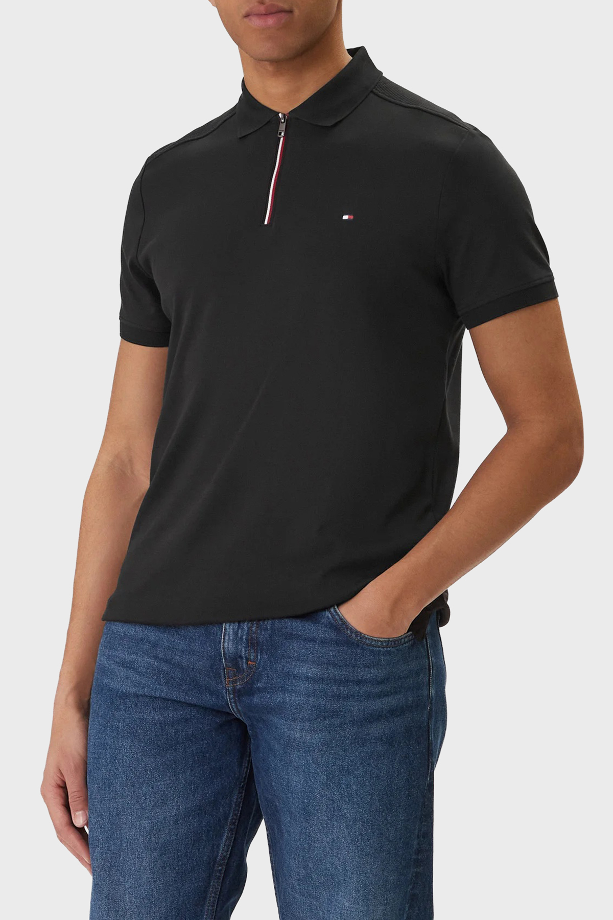 Tommy Hilfiger % 100 Pamuk Regular Fit Yarım Fermuarlı Erkek Polo Yaka T Shirt MW0MW41613 BDS SİYAH