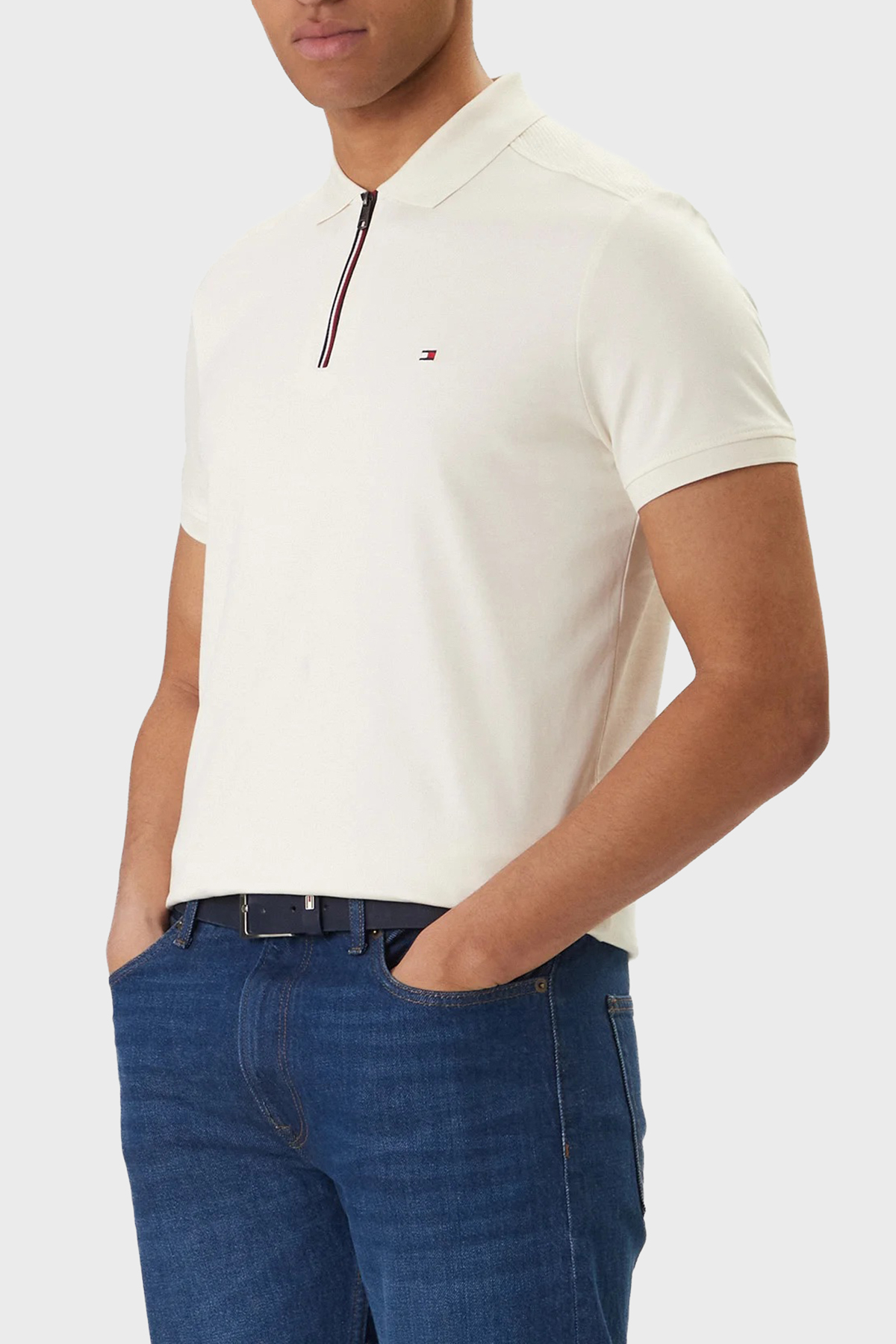 Tommy Hilfiger % 100 Pamuk Regular Fit Yarım Fermuarlı Erkek Polo Yaka T Shirt MW0MW41613 Z00 AÇIK BEJ