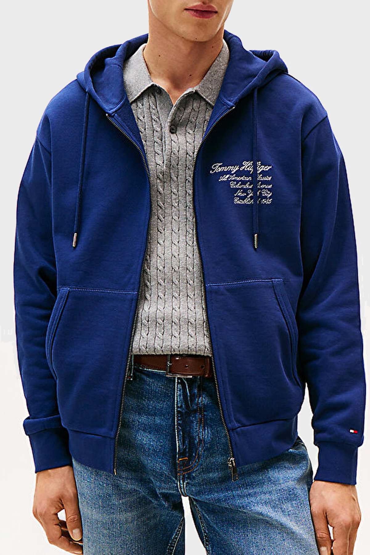 Tommy Hilfiger % 100 Pamuk Relaxed Fit Kapüşonlu Logolu Erkek Sweat MW0MW39683 C7G MAVİ