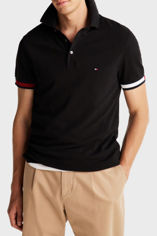 Tommy Hilfiger % 100 Pamuk Slim Fit Erkek Polo Yaka T Shirt MW0MW37518 BDS SİYAH - Tommy Hilfiger
