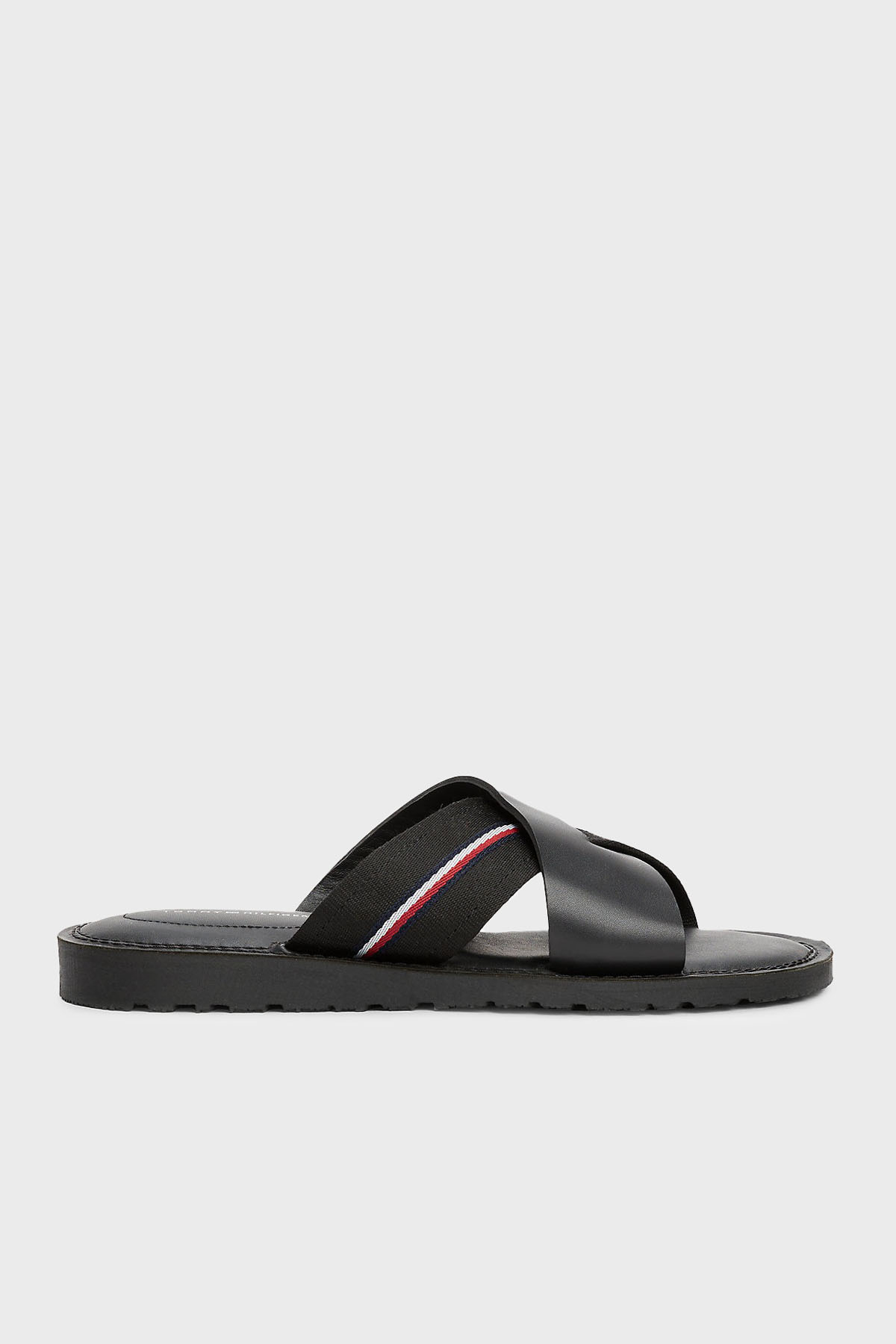 Tommy Hilfiger Deri Logolu Erkek Sandalet FM0FM05415 BDS SİYAH