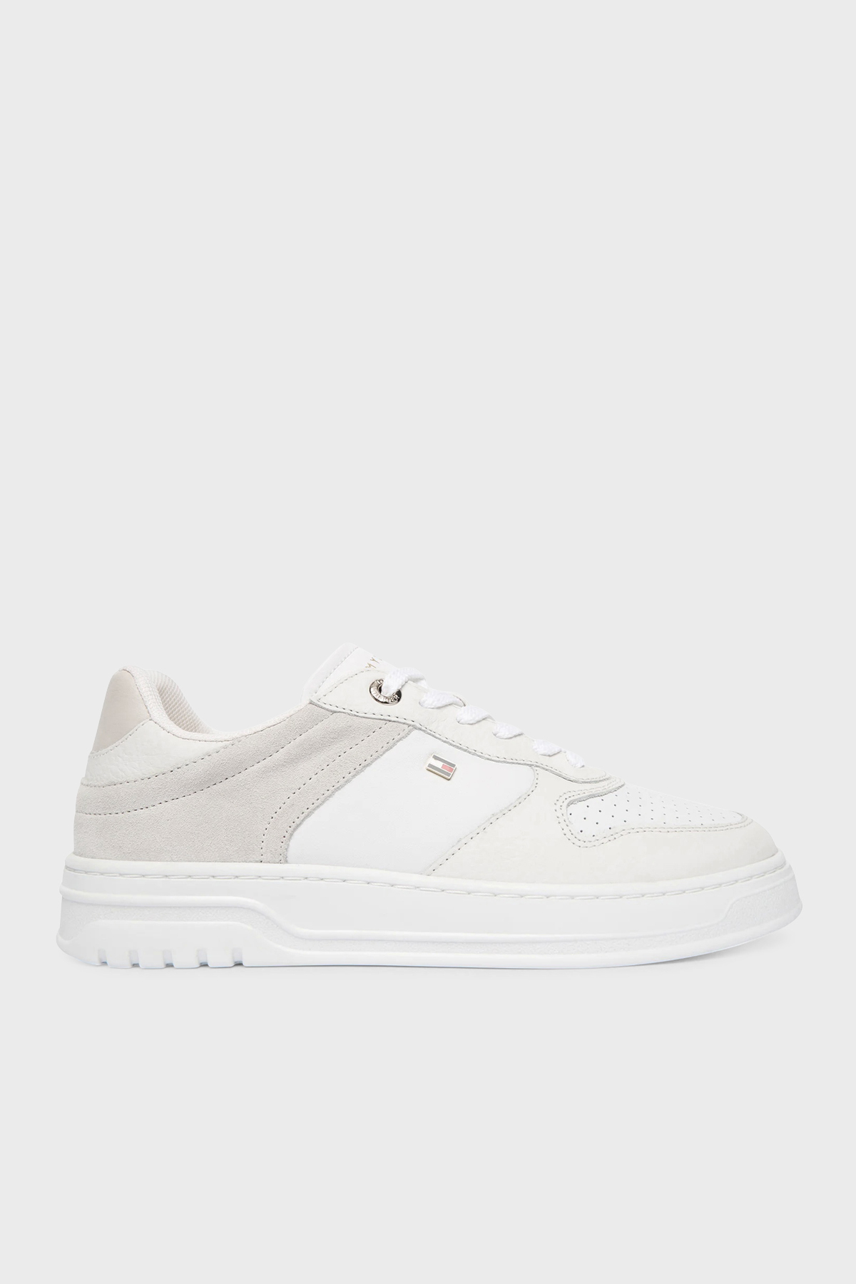 Tommy Hilfiger Deri Logolu Sneaker Kadın Ayakkabı FW0FW09024 0LA BEYAZ-AÇIK GRİ