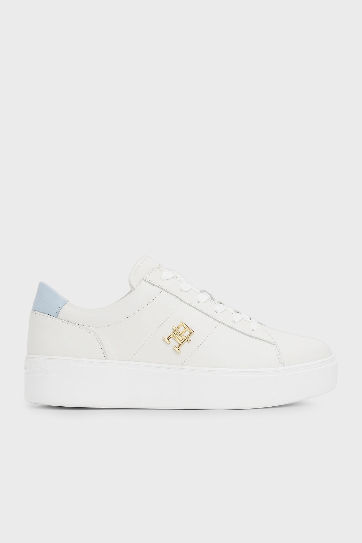 Tommy Hilfiger Deri Platform Sneaker Kadın Ayakkabı FW0FW08464 0LH EKRU-MAVİ