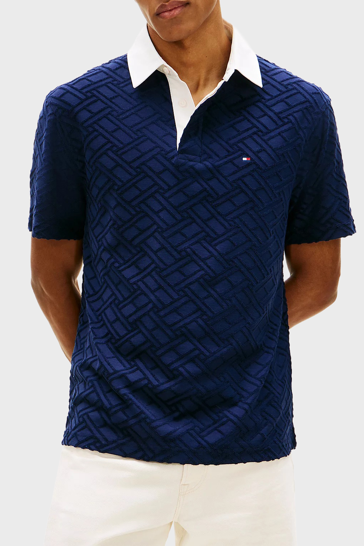 Tommy Hilfiger Jakarlı Pamuklu Regular Fit Kontrast  Erkek Polo Yaka T Shirt MW0MW42759 DCC LACİVERT