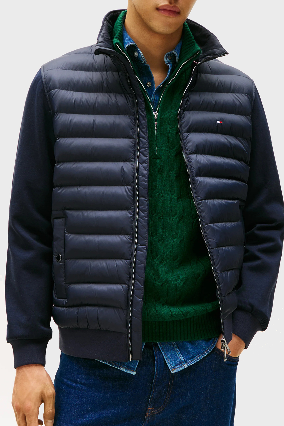 Tommy Hilfiger Kapitoneli Pamuklu Regular Fit Dik Yaka Erkek Ceket MW0MW41329 DW5 LACİVERT