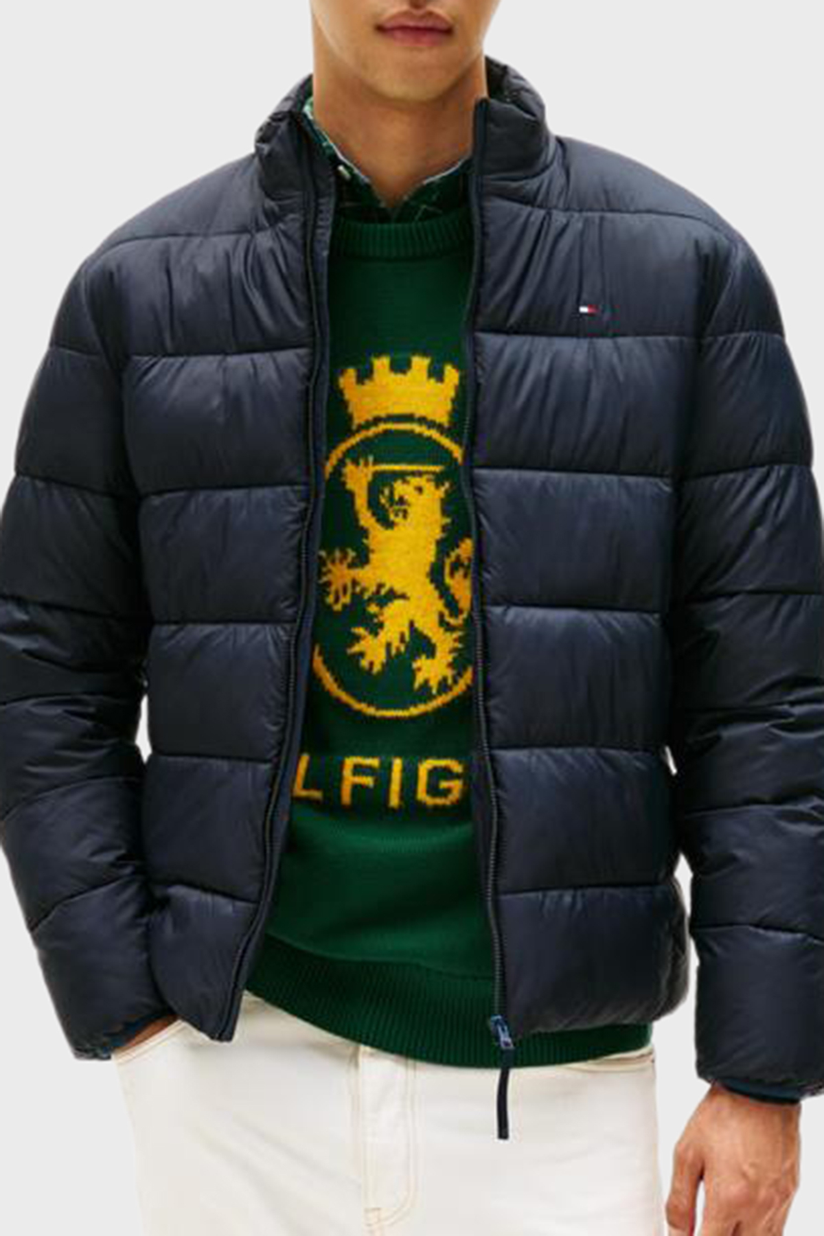 Tommy Hilfiger Kapitoneli Regular Fit Dik Yaka Erkek Mont MW0MW41982 DW5 LACİVERT