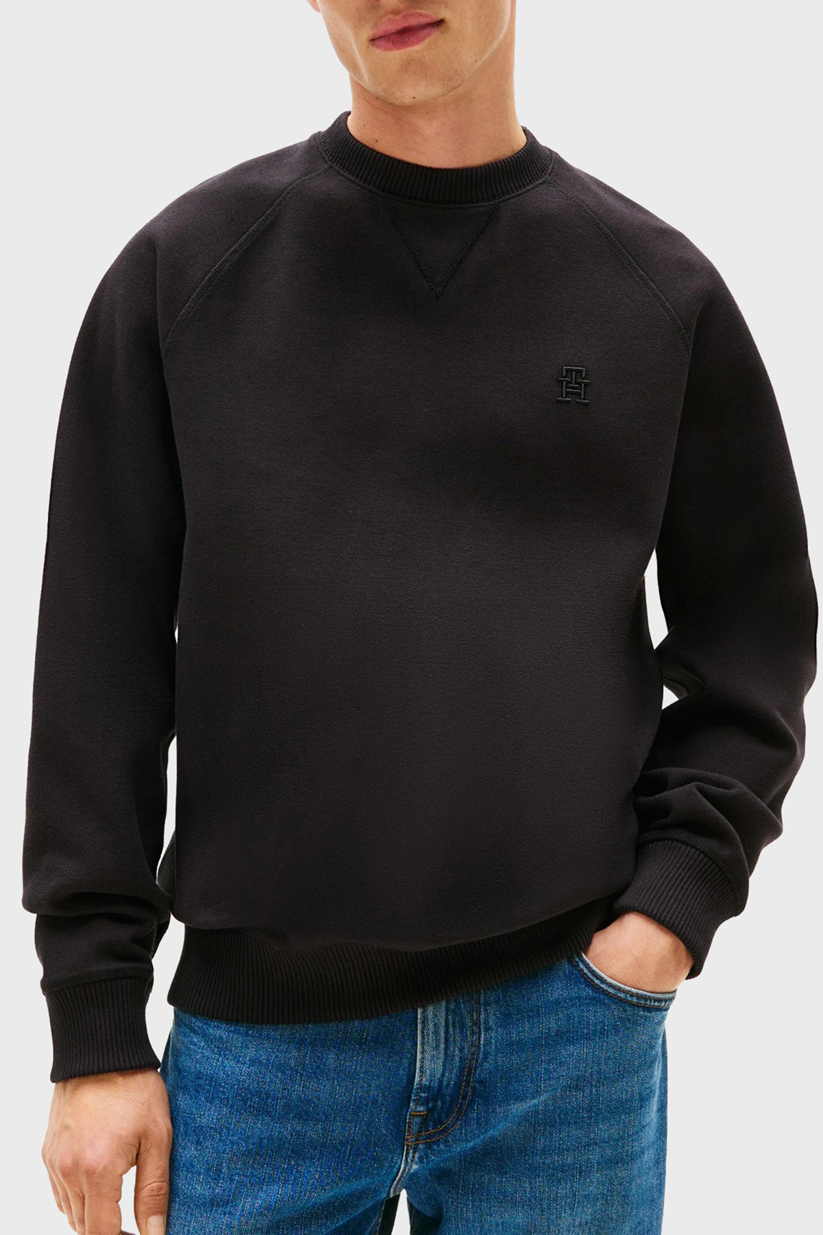 Tommy Hilfiger Logo Nakışlı Streç Pamuklu Regular Fit Bisiklet Yaka Erkek Sweat MW0MW39397 BDS SİYAH