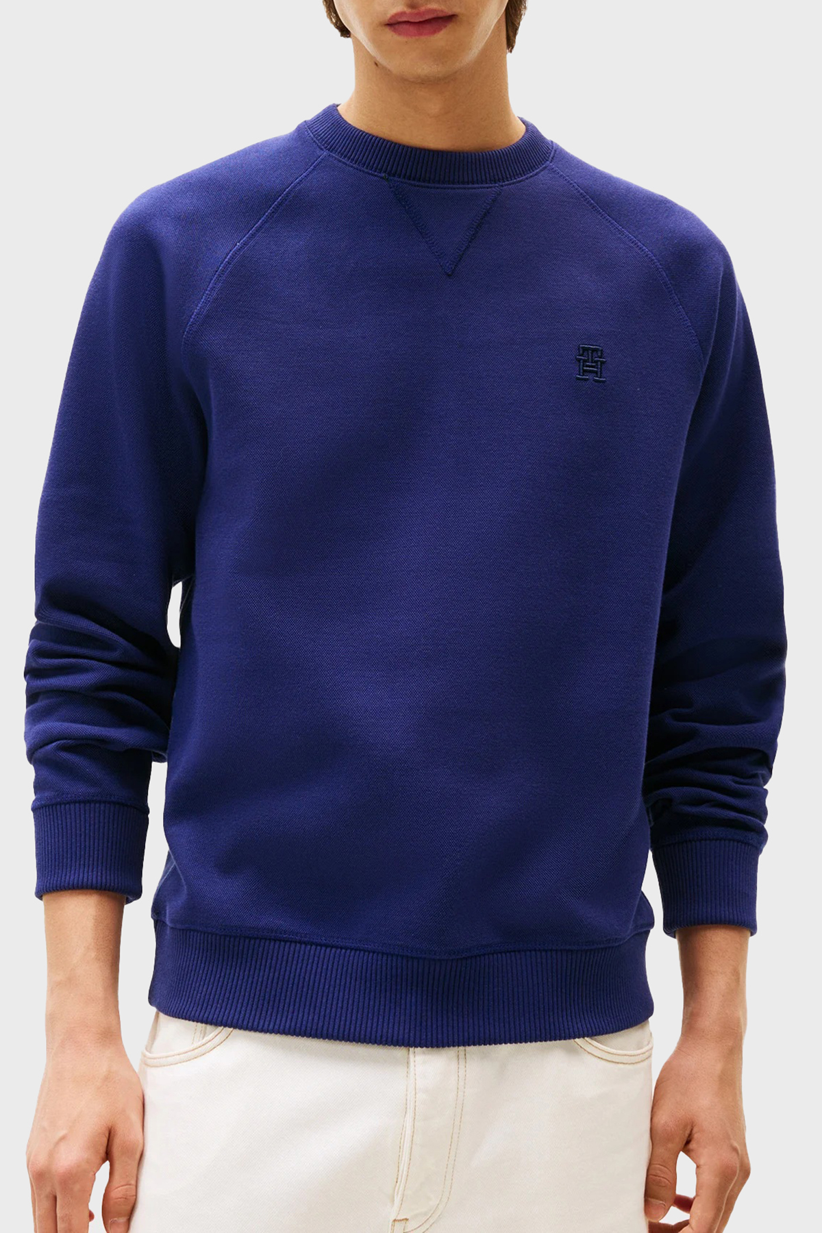 Tommy Hilfiger Logo Nakışlı Streç Pamuklu Regular Fit Bisiklet Yaka Erkek Sweat MW0MW39397 C7G MAVİ
