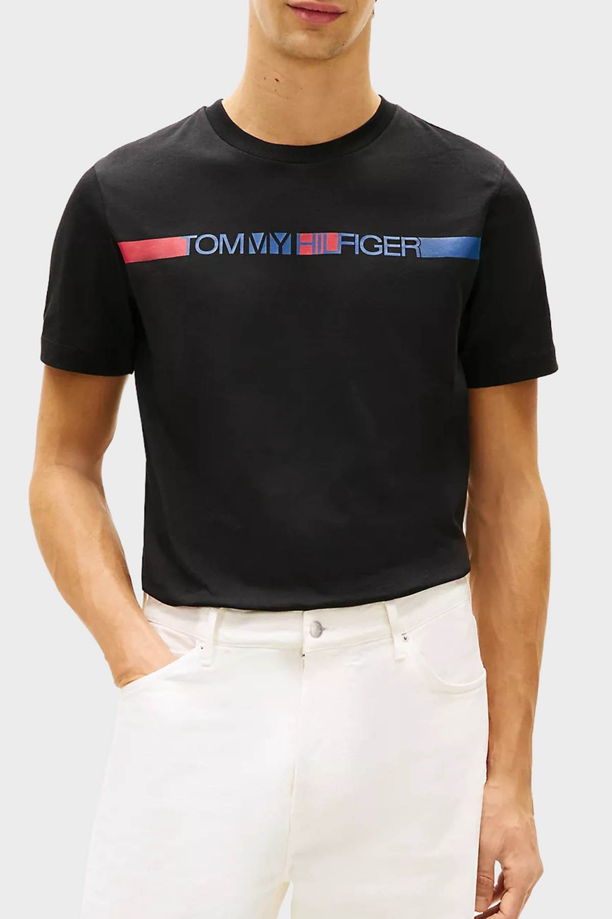 Tommy Hilfiger Logolu % 100 Pamuk Bisiklet Yaka Erkek T Shirt MW0MW42368 BDS SİYAH