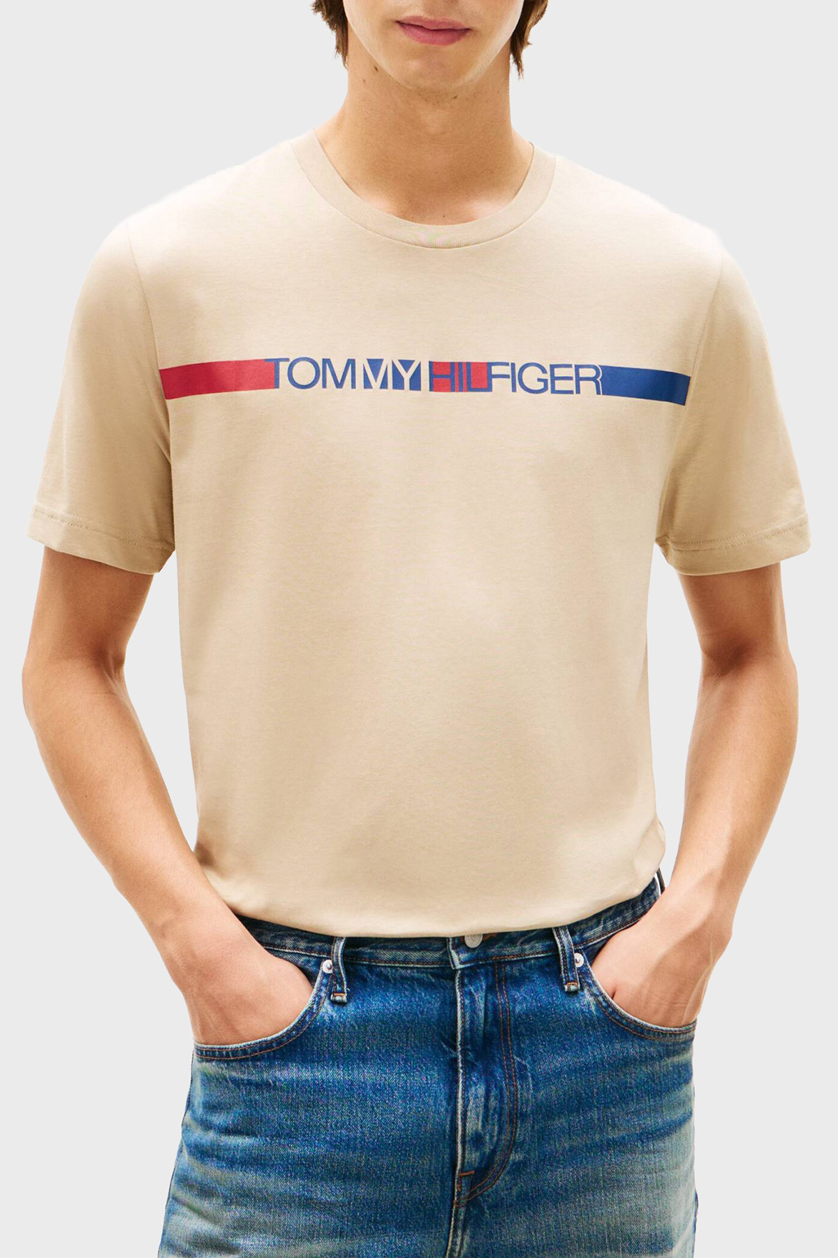 Tommy Hilfiger Logolu % 100 Pamuk Bisiklet Yaka Erkek T Shirt MW0MW42368 RBT KUM