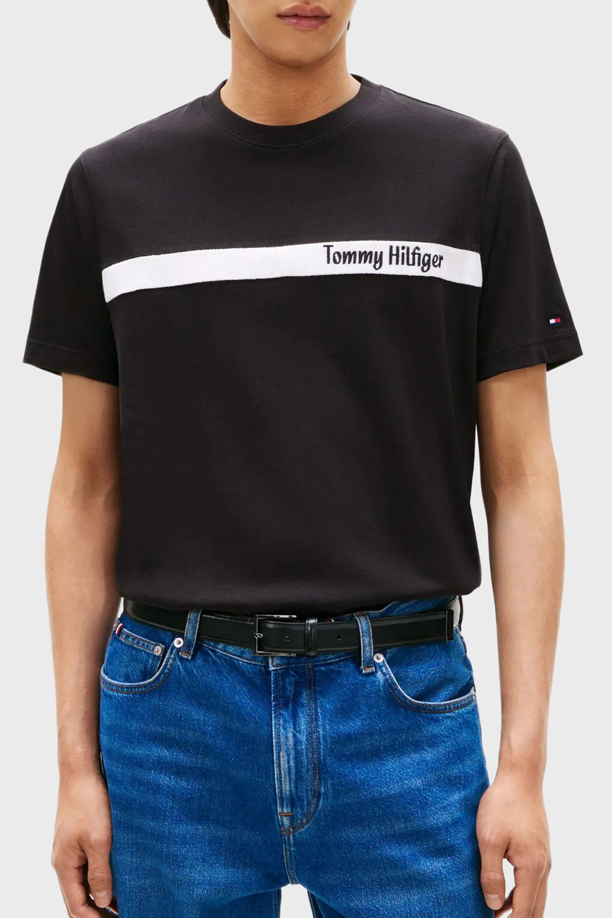 Tommy Hilfiger Logolu % 100 Pamuk Regular Fit Bisiklet Yaka Erkek T Shirt MW0MW41765 BDS SİYAH