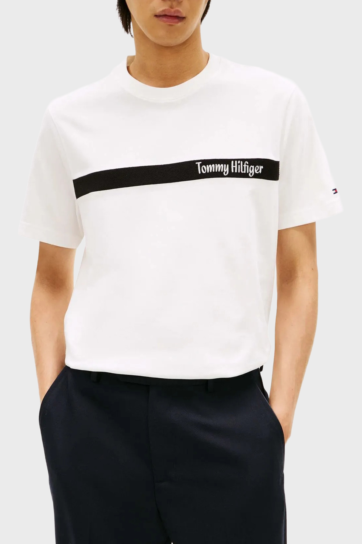 Tommy Hilfiger Logolu % 100 Pamuk Regular Fit Bisiklet Yaka Erkek T Shirt MW0MW41765 YBL BEYAZ
