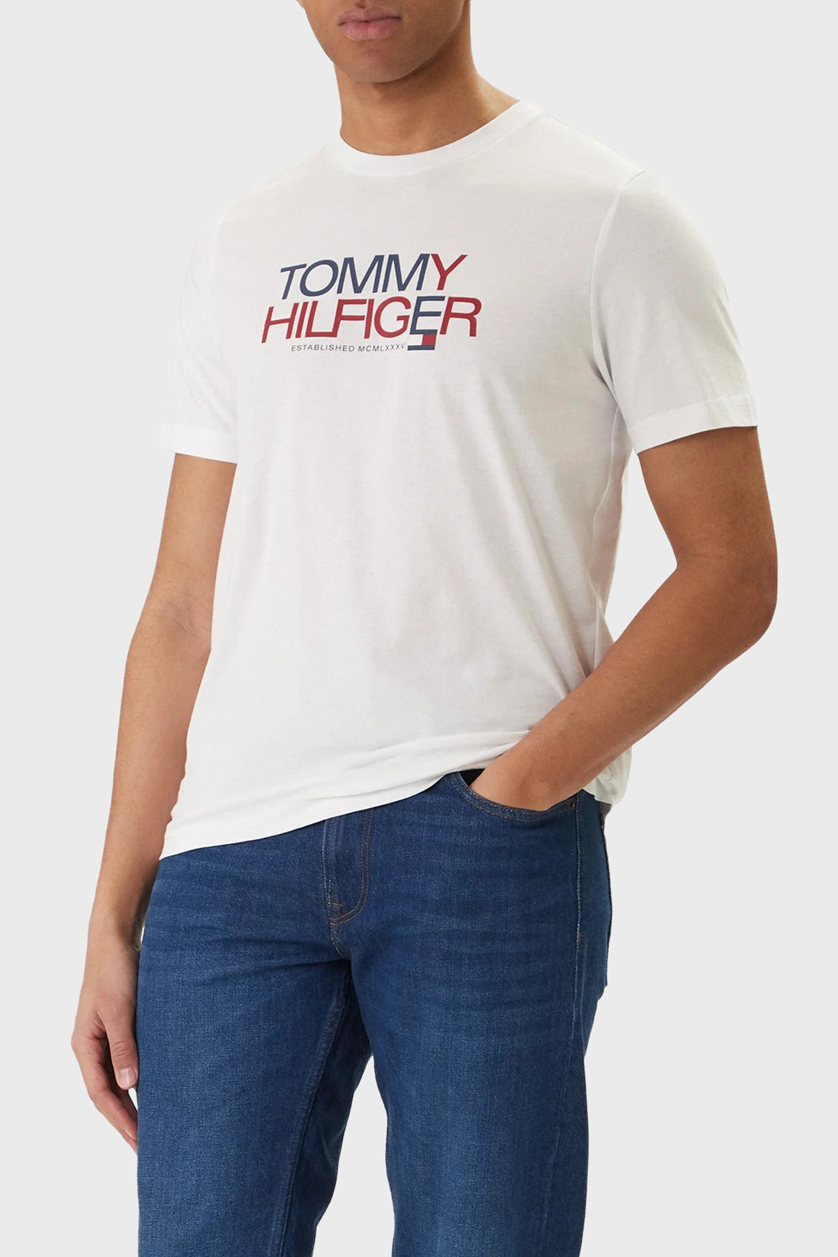 Tommy Hilfiger Logolu % 100 Pamuk Regular Fit Bisiklet Yaka Erkek T Shirt MW0MW42369 YBR BEYAZ
