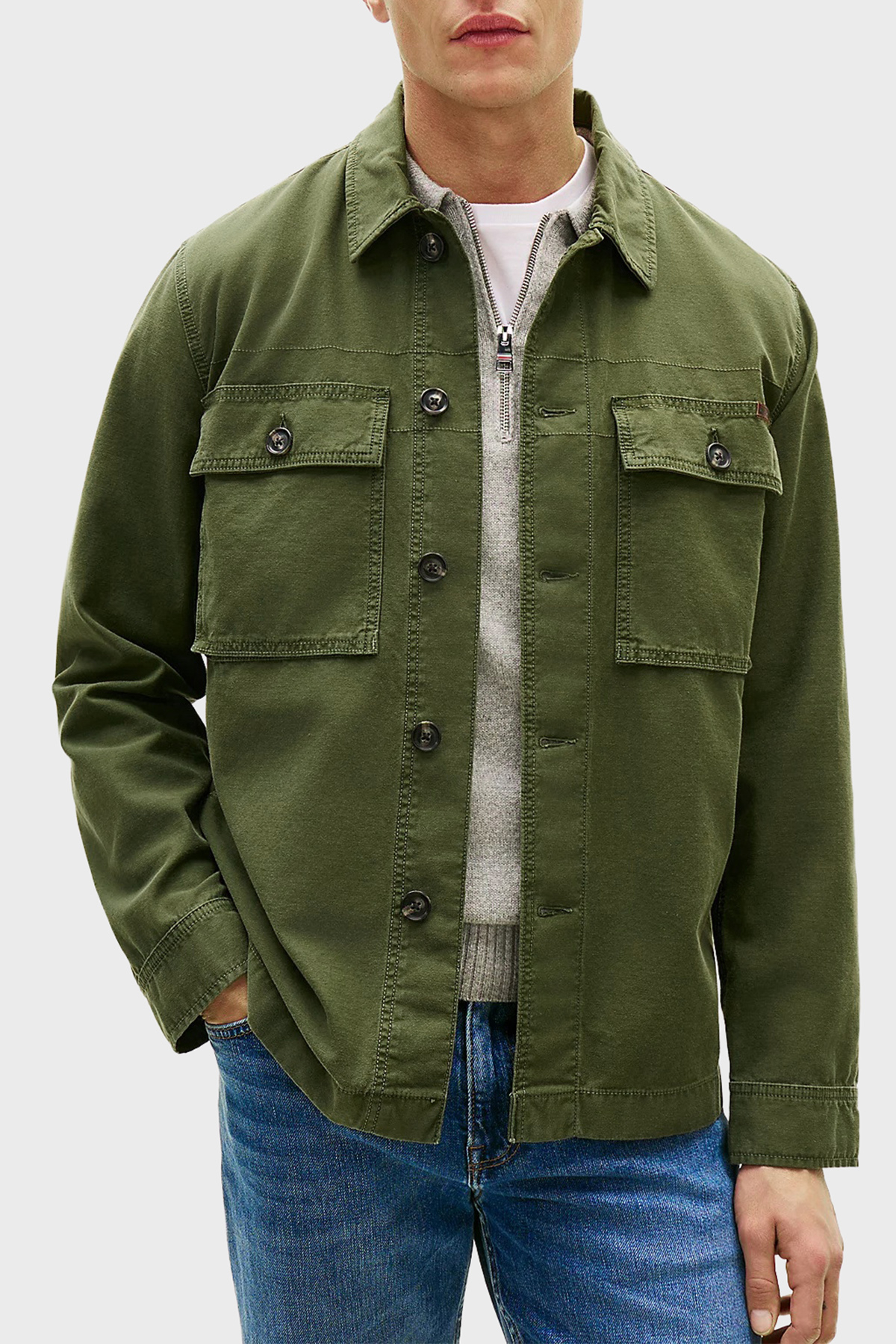 Tommy Hilfiger Logolu % 100 Pamuk Regular Fit Erkek Gömlek Ceket MW0MW41873 M1Q YEŞİL
