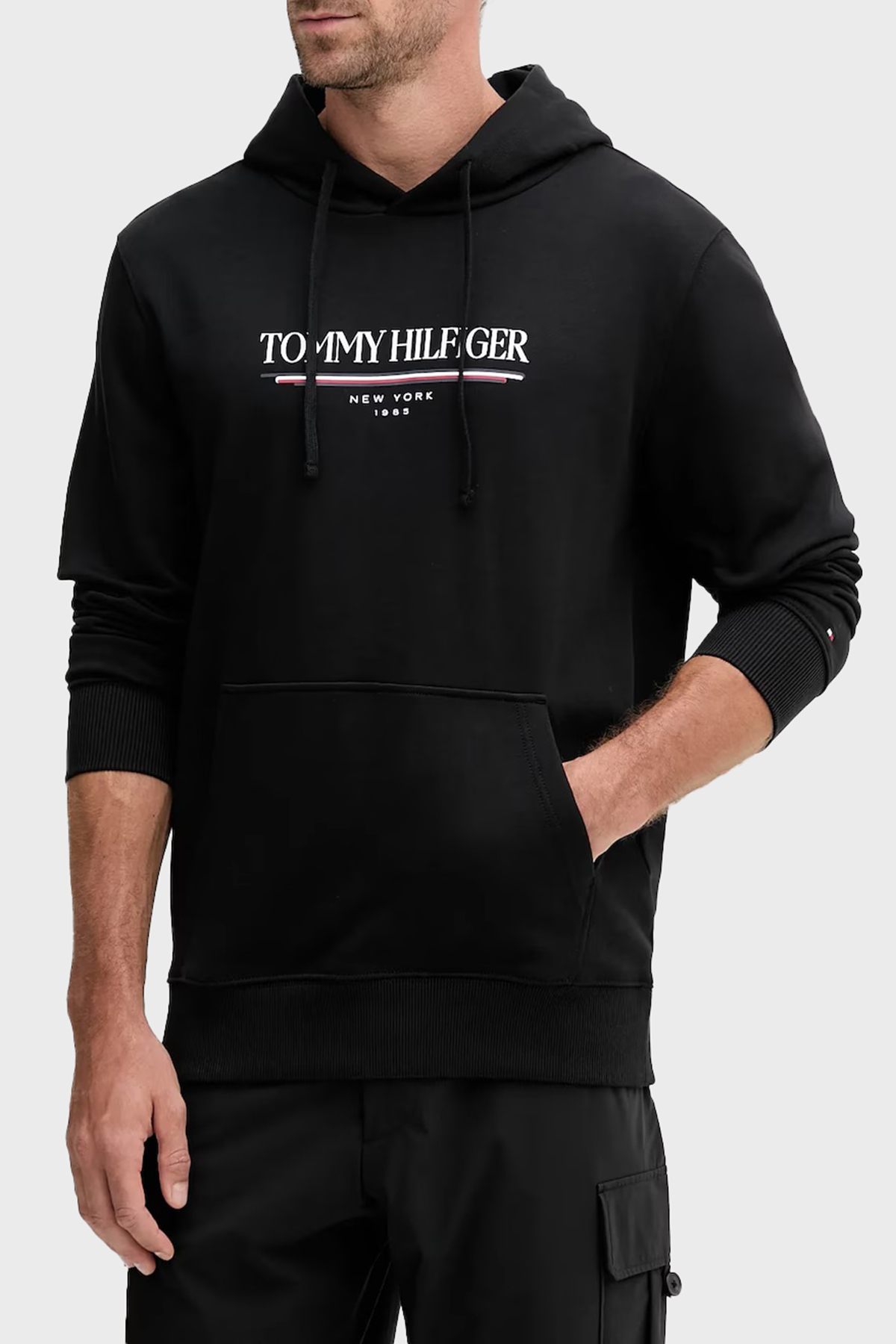 Tommy Hilfiger Logolu % 100 Pamuk Relaxed Fit Kapüşonlu Kanguru Cepli Erkek Sweat MW0MW40534 BDS SİYAH
