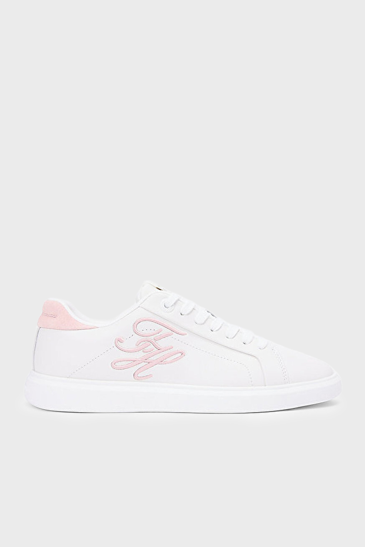 Tommy Hilfiger Logolu Deri Sneaker Kadın Ayakkabı FW0FW09363 02Y BEYAZ-PEMBE