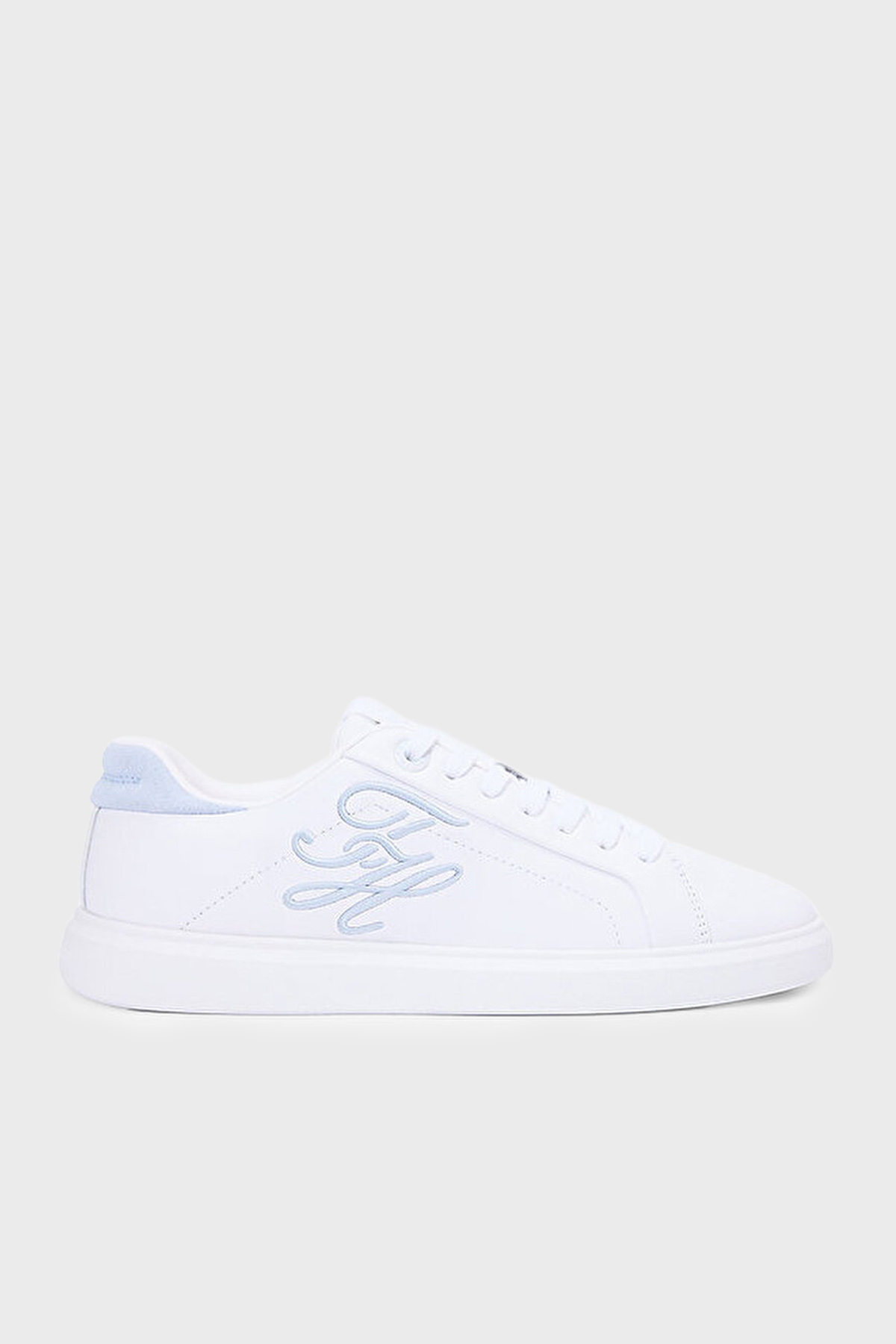 Tommy Hilfiger Logolu Deri Sneaker Kadın Ayakkabı FW0FW09363 0GE BEYAZ-MAVİ