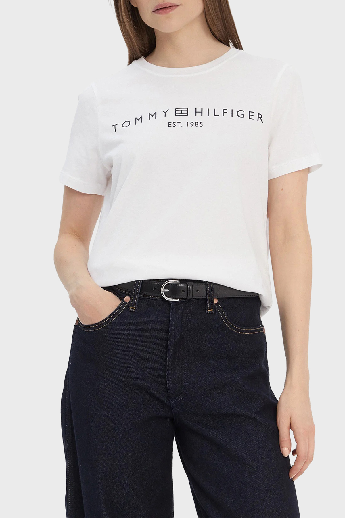 Tommy Hilfiger Logolu Pamuklu Regular Fit Bisiklet Yaka Kadın T Shirt WW0WW40276 YCF BEYAZ