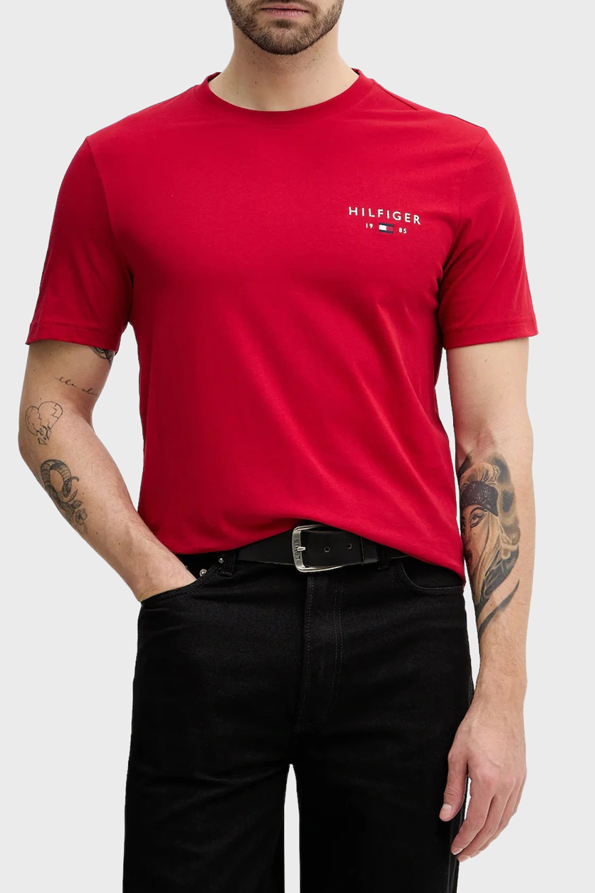 Tommy Hilfiger Logolu Pamuklu Regular Fit Bisiklet Yaka Erkek T Shirt MW0MW41456 XLD KIRMIZI