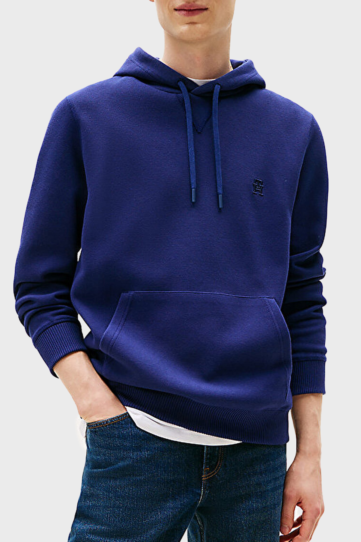 Tommy Hilfiger Logolu Streç Pamuklu Regular Fit Kapüşonlu Erkek Sweat MW0MW39371 C7G MAVİ