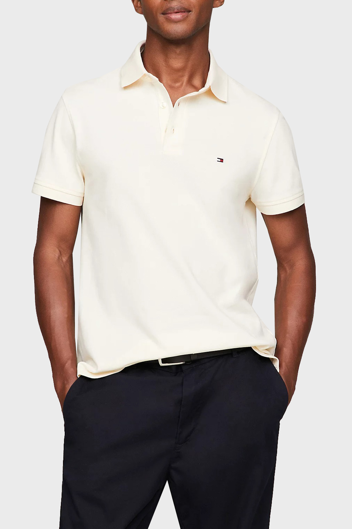 Tommy Hilfiger Organik Pamuklu Slim Fit Erkek Polo Yaka T Shirt MW0MW17771 AEF BEJ