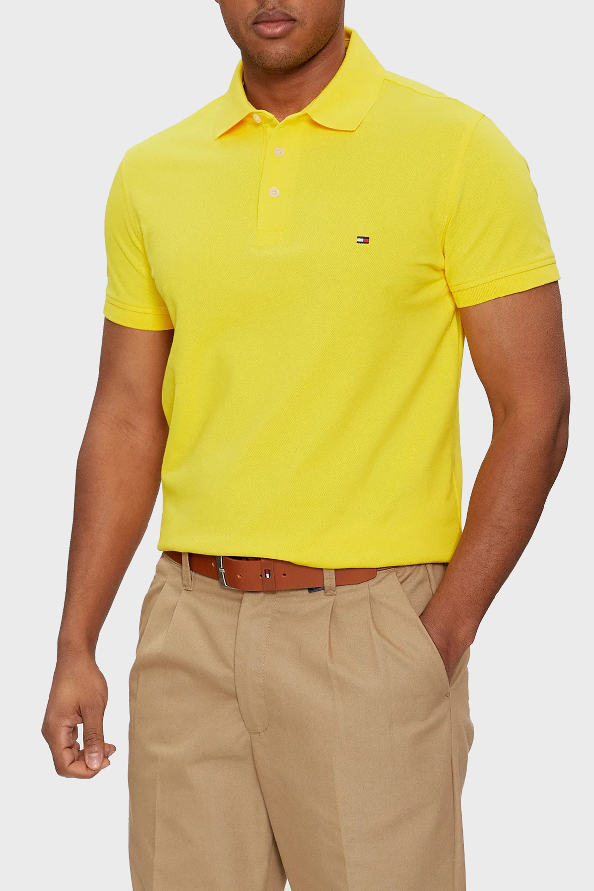 Tommy Hilfiger Organik Pamuklu Slim Fit Erkek Polo Yaka T Shirt MW0MW17771 ZGR SARI