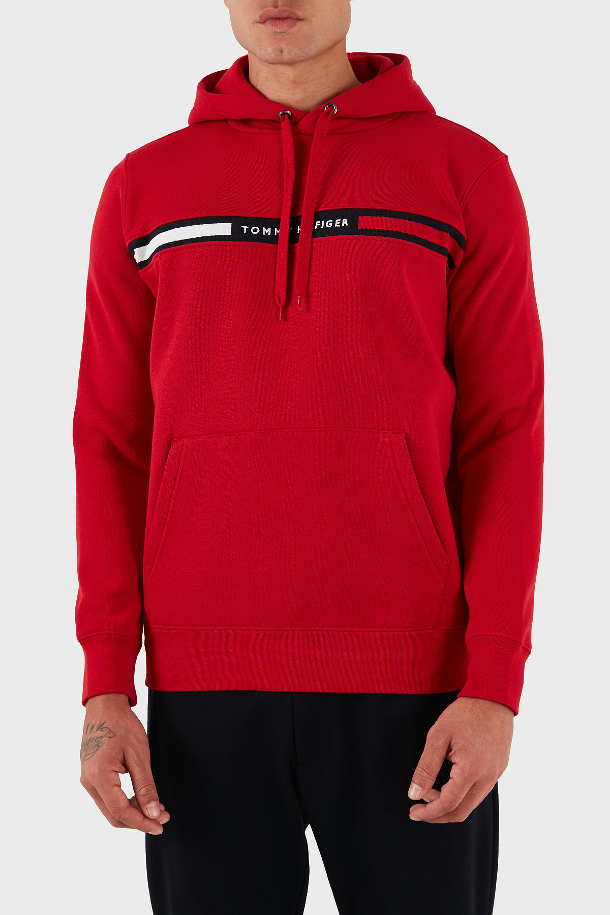 Tommy Hilfiger Pamuk Karışımlı Regular Fit Kanguru Cepli Kapüşonlu Erkek Sweat MW0MW37361 XLD KIRMIZI