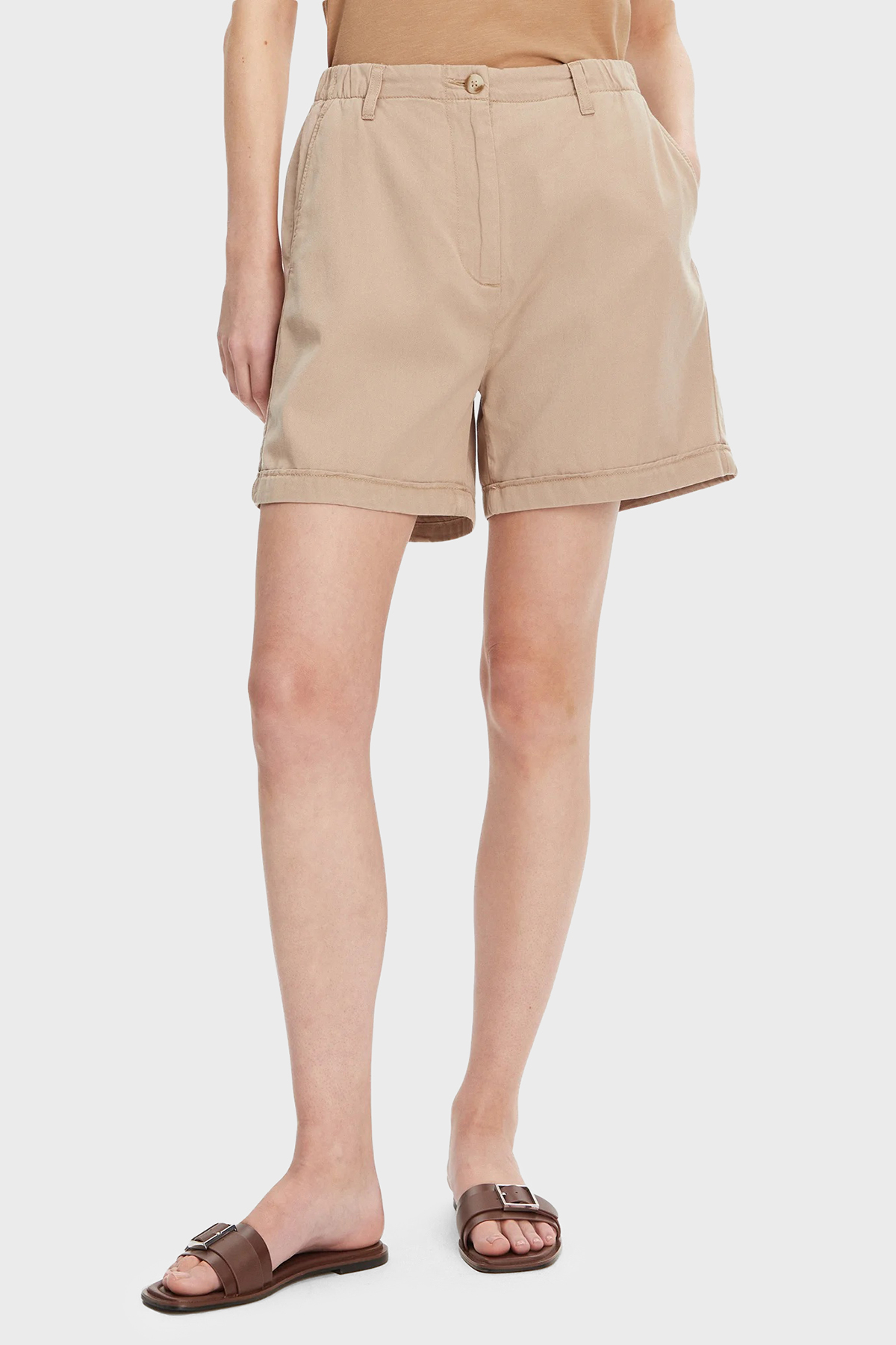 Tommy Hilfiger Pamuk Karışımlı Regular Fit Normal Bel Cepli Kadın Short WW0WW44762 AEG BEJ
