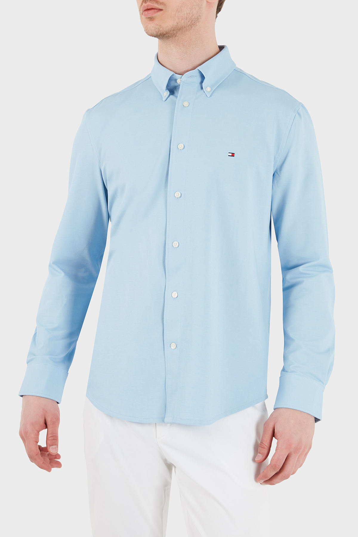 Tommy Hilfiger Pamuk Karışımlı Uzun Kollu Erkek Gömlek MW0MW41781 C1Y MAVİ