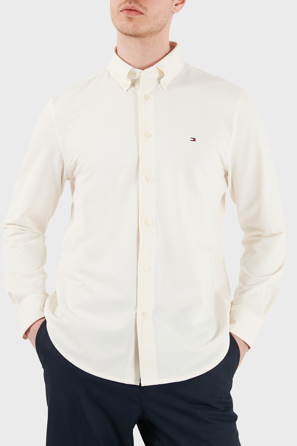 Tommy Hilfiger Pamuk Karışımlı Uzun Kollu Erkek Gömlek MW0MW41781 Z00 AÇIK BEJ