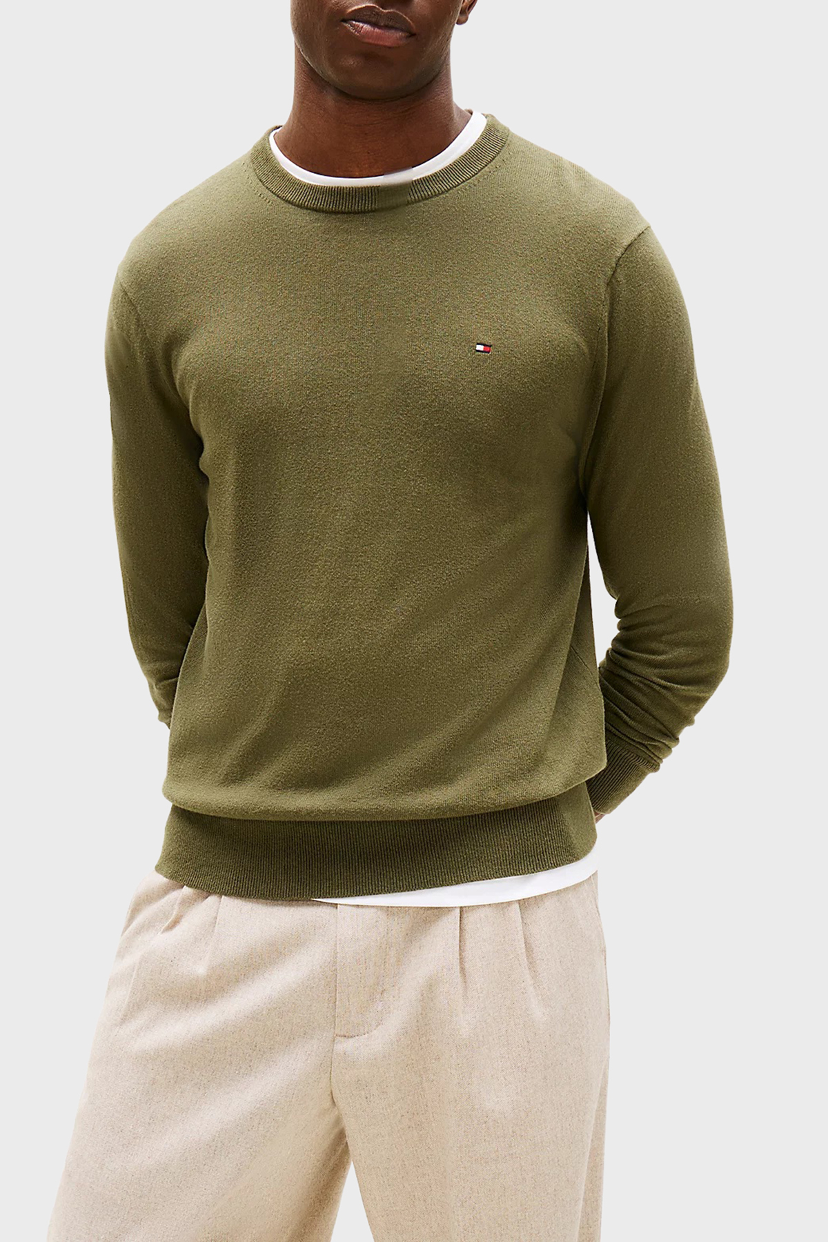 Tommy Hilfiger Pamuk ve Kaşmir Karışımlı Regular Fit Bisiklet Yaka Erkek Kazak MW0MW28046 MT1 YEŞİL