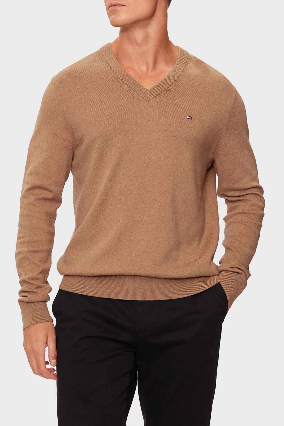 Tommy Hilfiger Pamuk ve Kaşmir Karışımlı Regular Fit V Yaka Erkek Kazak MW0MW28047 RBC KOYU HAKİ