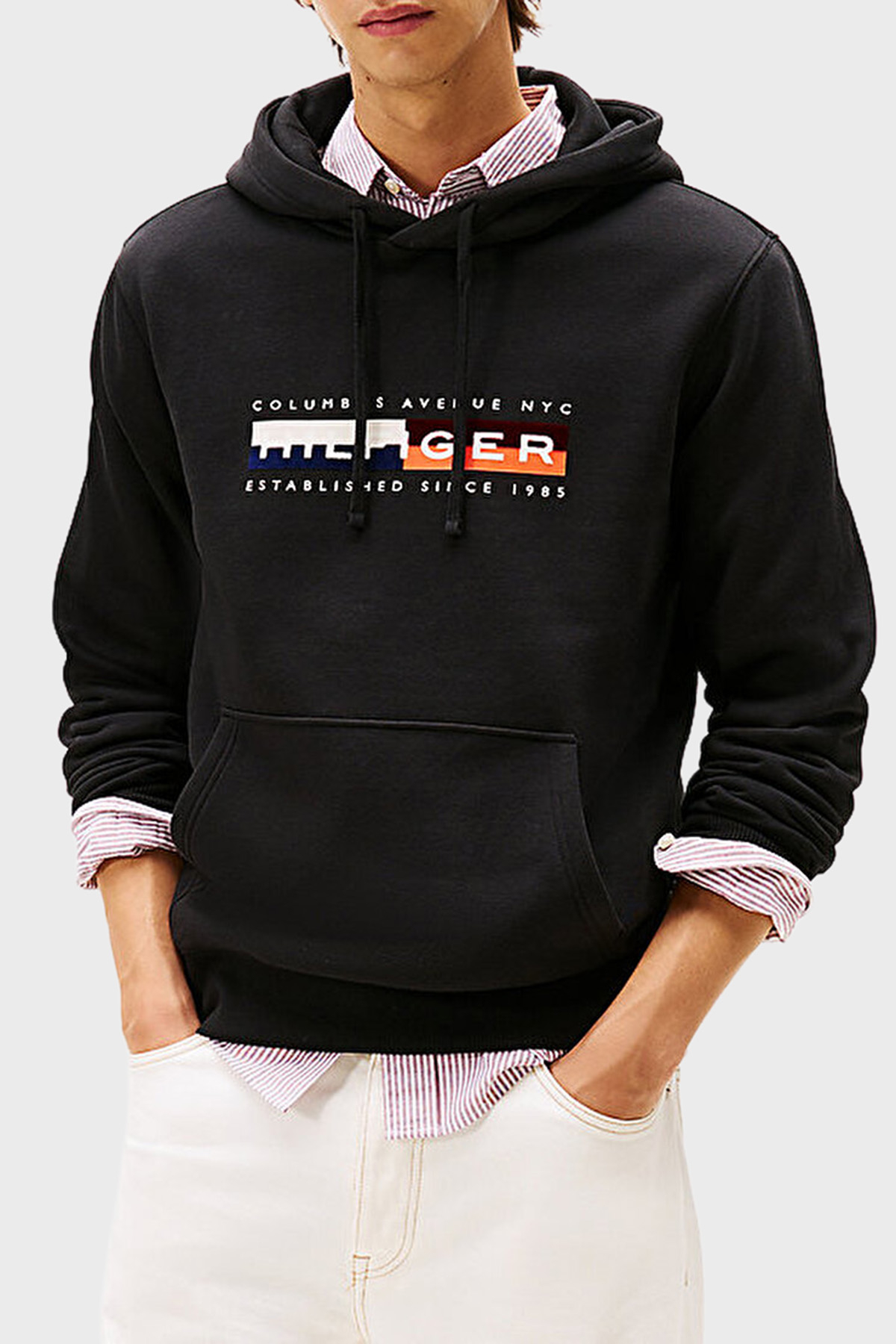 Tommy Hilfiger Pamuklu Regular Fit Baskılı Kapüşon Yaka Erkek Sweat MW0MW40041 BDS SİYAH