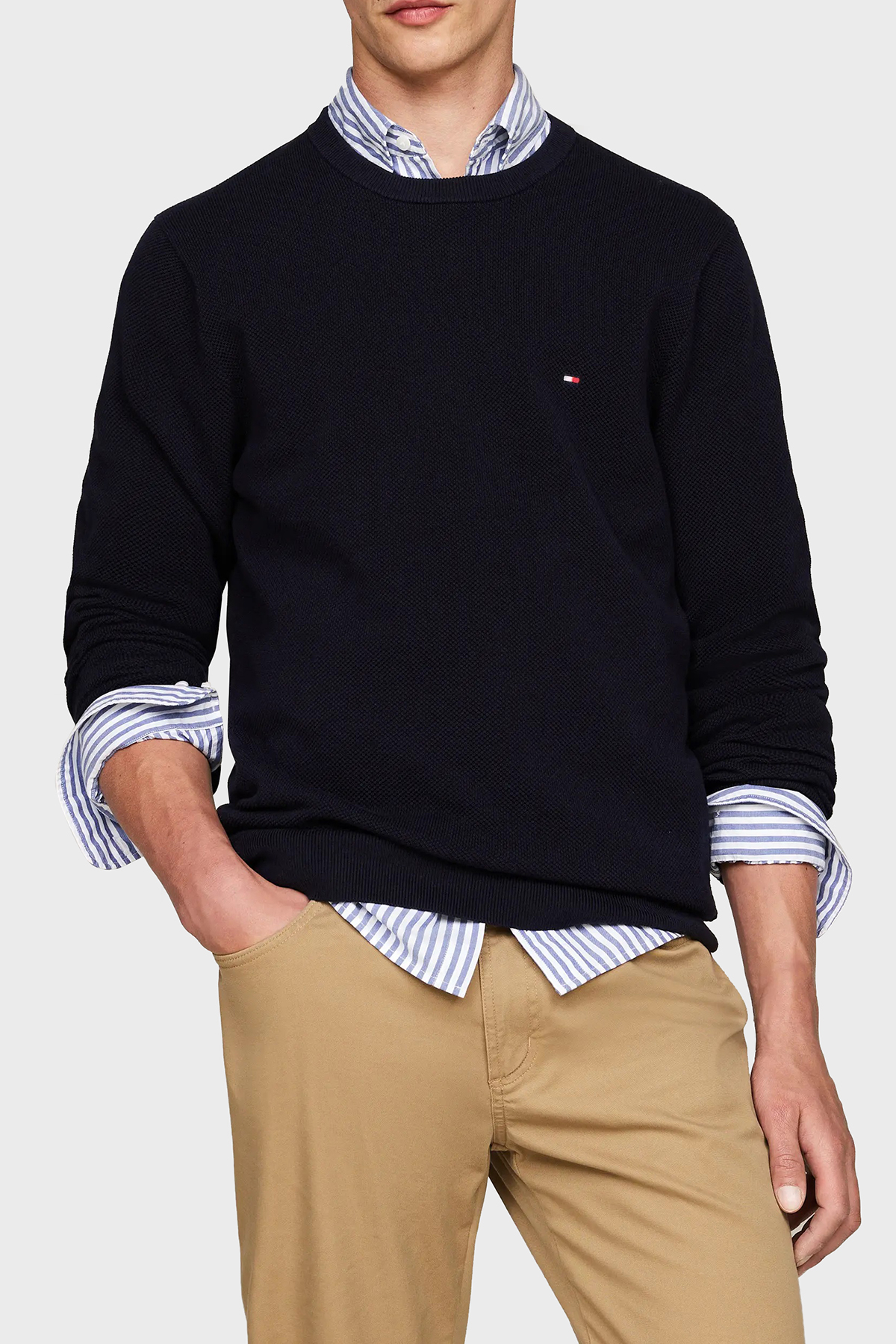 Tommy Hilfiger Pamuklu Regular Fit Bisiklet Yaka Erkek Kazak MW0MW36347 DW5 LACİVERT