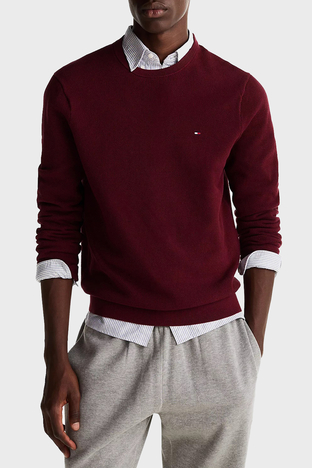 Tommy Hilfiger Pamuklu Regular Fit Bisiklet Yaka Erkek Kazak MW0MW36347 VLP BORDO - Tommy Hilfiger