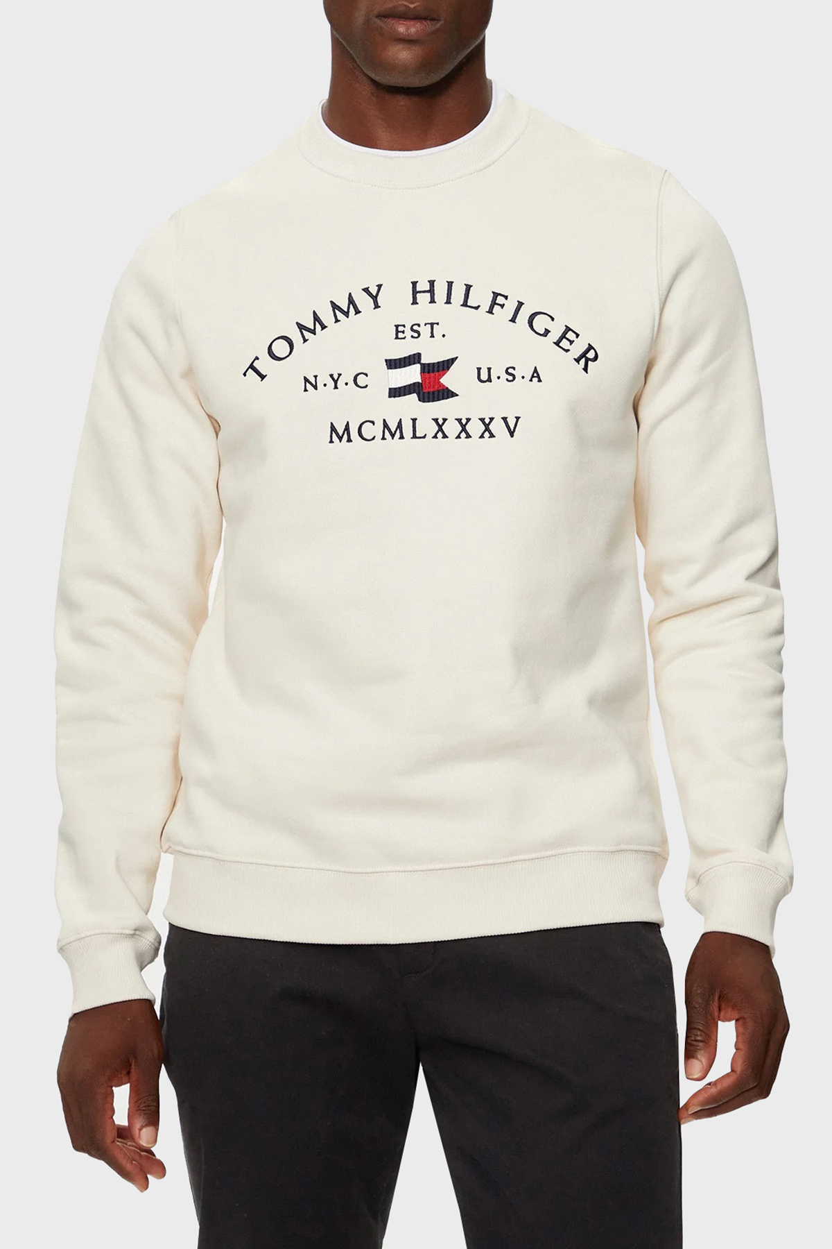 Tommy Hilfiger Pamuklu Regular Fit Bisiklet Yaka Logo Nakışlı Erkek Sweat MW0MW35526 Z00 AÇIK BEJ