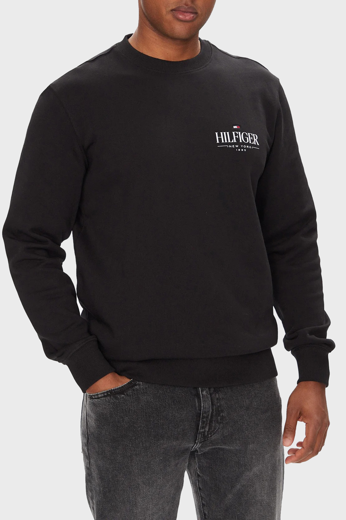 Tommy Hilfiger Pamuklu Regular Fit Bisiklet Yaka Logolu Erkek Sweat MW0MW39376 BDS SİYAH