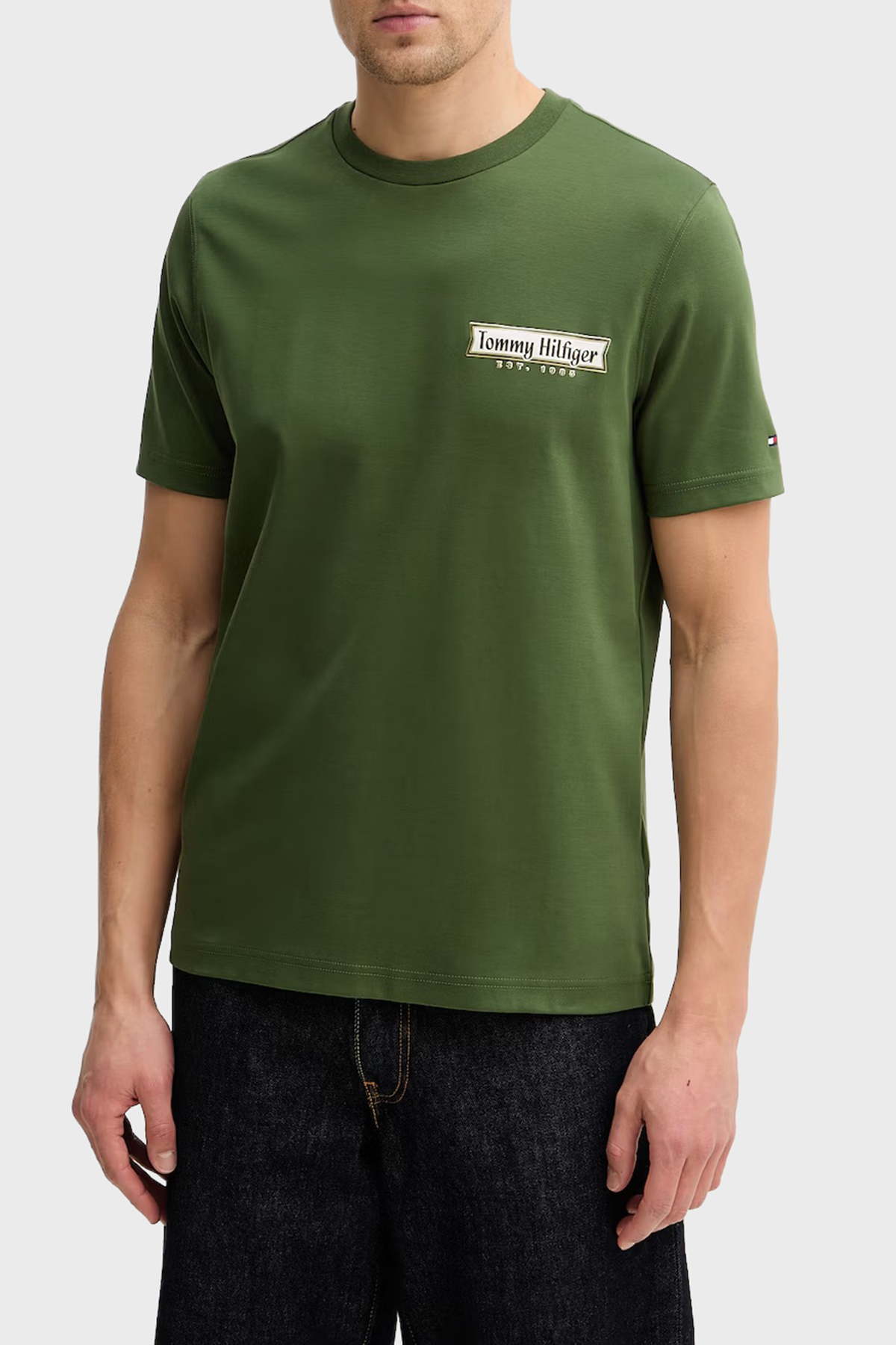 Tommy Hilfiger Pamuklu Regular Fit Bisiklet Yaka Logolu Erkek T Shirt MW0MW41463 L01 YEŞİL