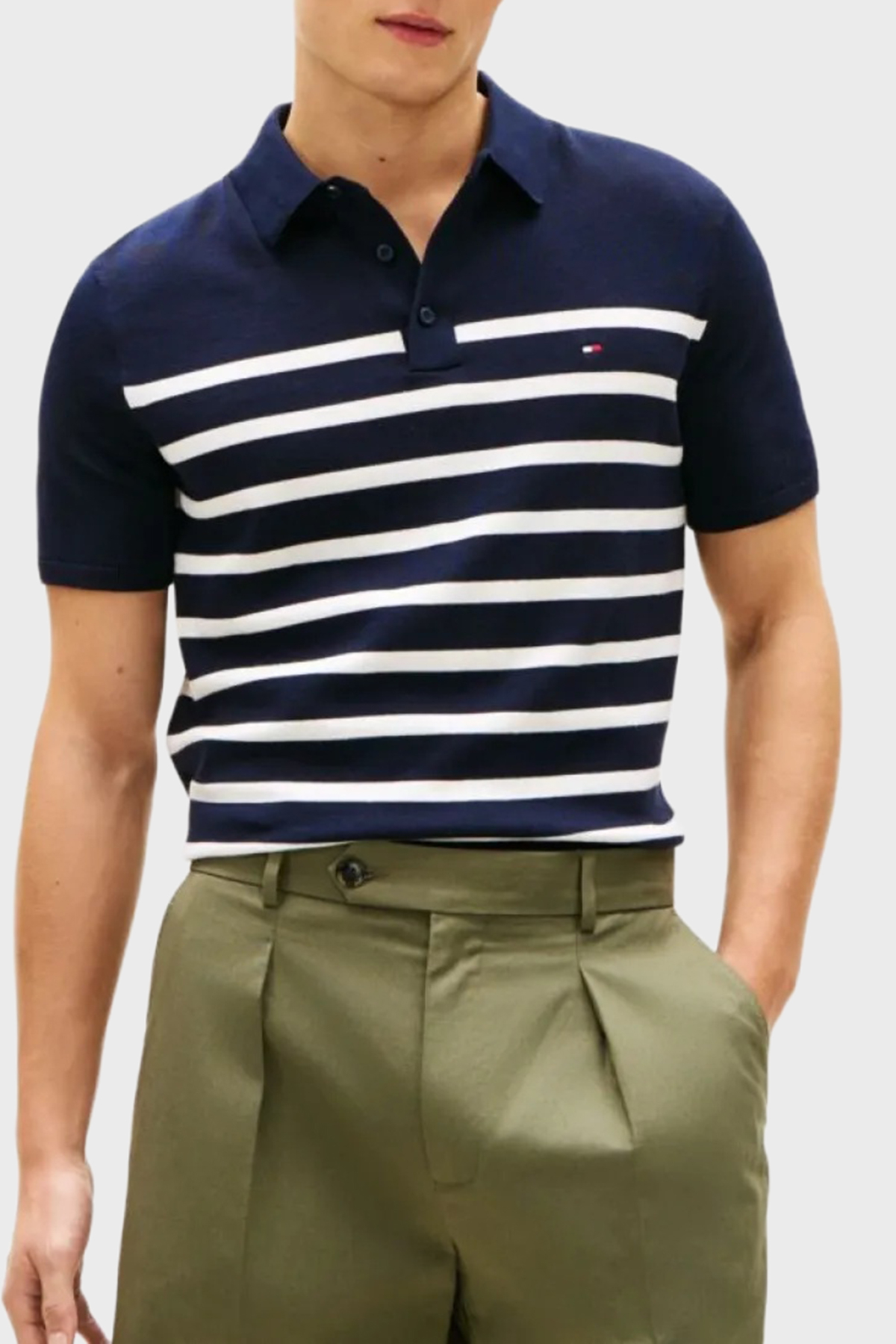 Tommy Hilfiger Pamuklu Regular Fit Çizgili Erkek Polo Yaka T Shirt MW0MW37396 0A4 LACİVERT-BEYAZ