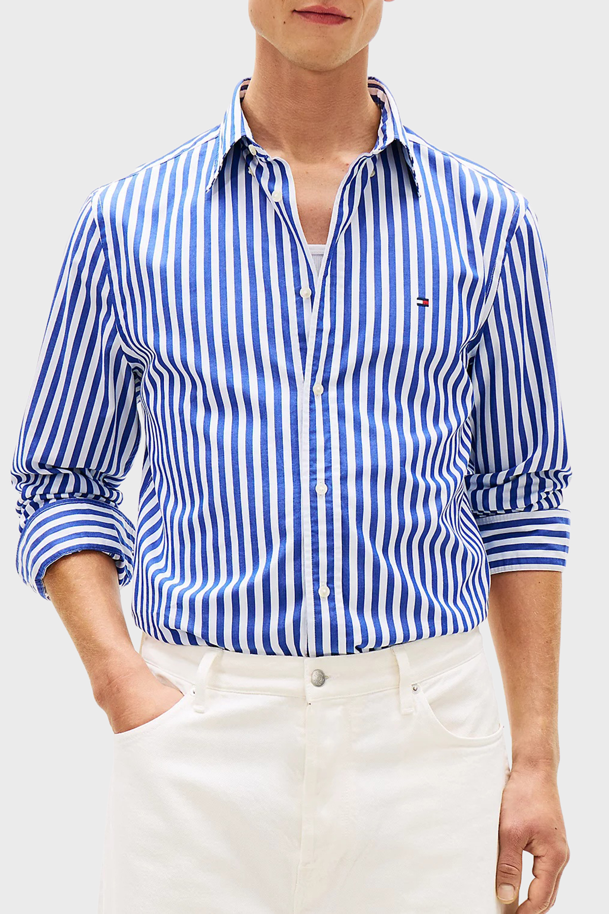 Tommy Hilfiger Pamuklu Regular Fit Çizgili  Uzun Kollu Erkek Gömlek MW0MW42440 0A6 LACİVERT
