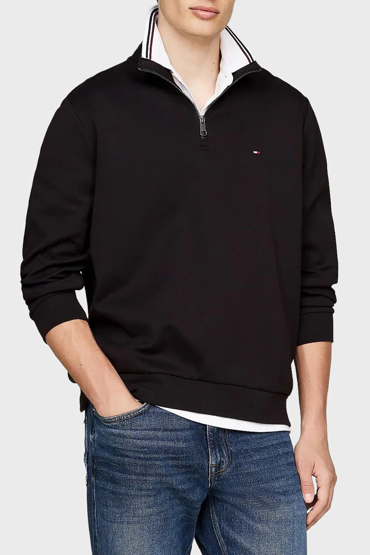 Tommy Hilfiger Pamuklu Regular Fit Fermuarlı Dik Yaka Erkek Sweat MW0MW36510 BDS SİYAH